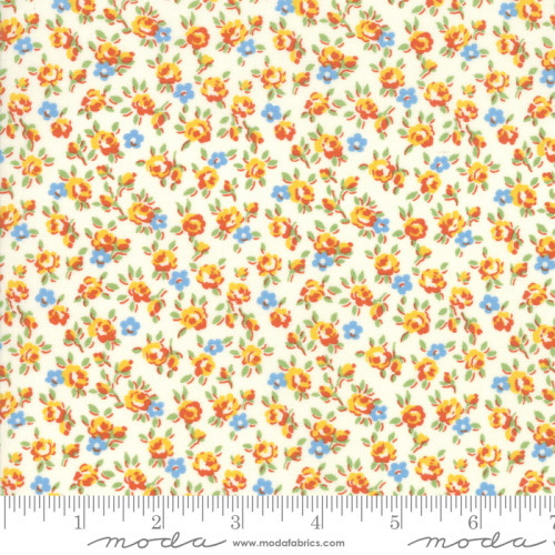 SMALL RED, YELLOW, GREEN & BLUE FLOWERS ON CREAM FABRIC - 21773-21
