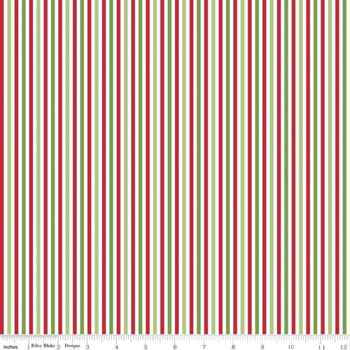 Christmas  Red, White & Green 1/8 " Stripe Fabric - C495 Christmas