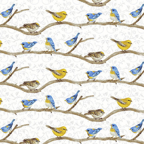 BIRDS ON BRANCHES ON WHITE FABRIC - 1761-90