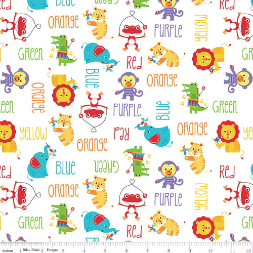 COLORFUL ANIMALS AND COLORS ON WHITE FABRIC - C9760 White