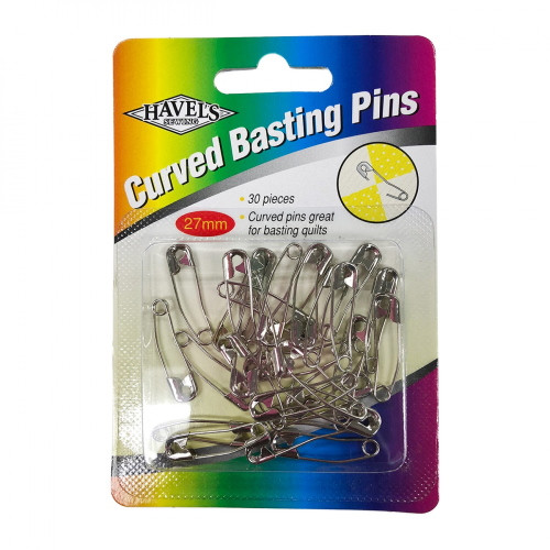 Curved Basting Safety Pin, 27mm - 30ct, Steel - 32730