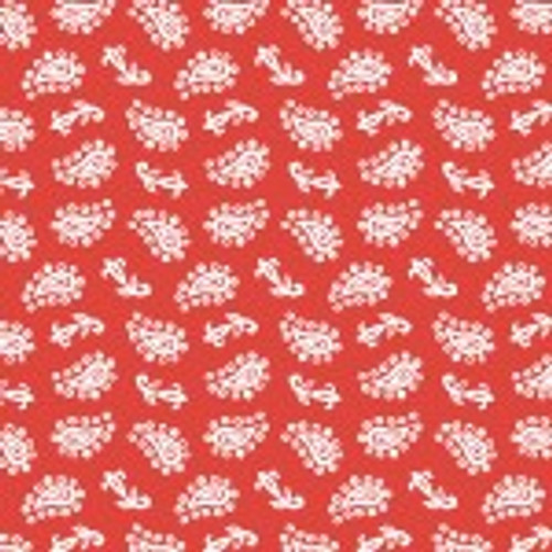 White on Red Paisley Fabric - FRUS04368-R