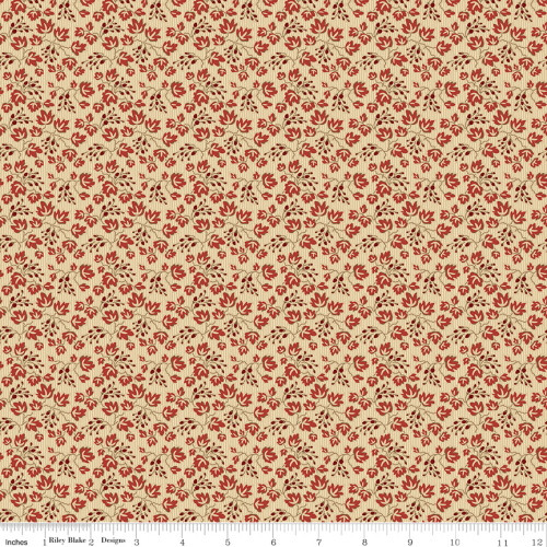 Red and Cream Leaves on Tonal Cream Fabric - C10362 Red