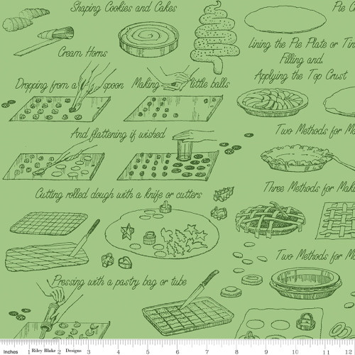 Vintage Cook Book on Green Fabric - C9674 Green