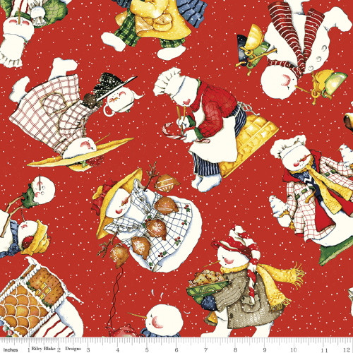 Tossed Snow Folk on Red Fabric - C9672 Red