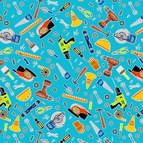 Light Blue Grab Your Tools Glow in the Dark Fabric - 9993GLB-05