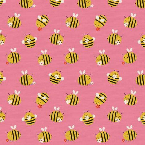 Bee and Flower Toss on Pink Fabric - 120-22082