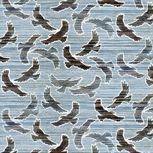 Tossed Soaring Birds on Blue & White Fabric - 9149-11