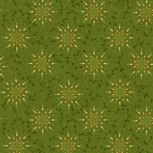 Tan and Pink Sunbursts and Vines on Green 108" Wide Backing - 6235-66