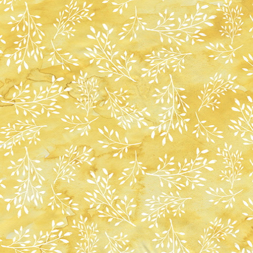 White Delicate Vines on Watercolor Yellow Fabric - 9966-44