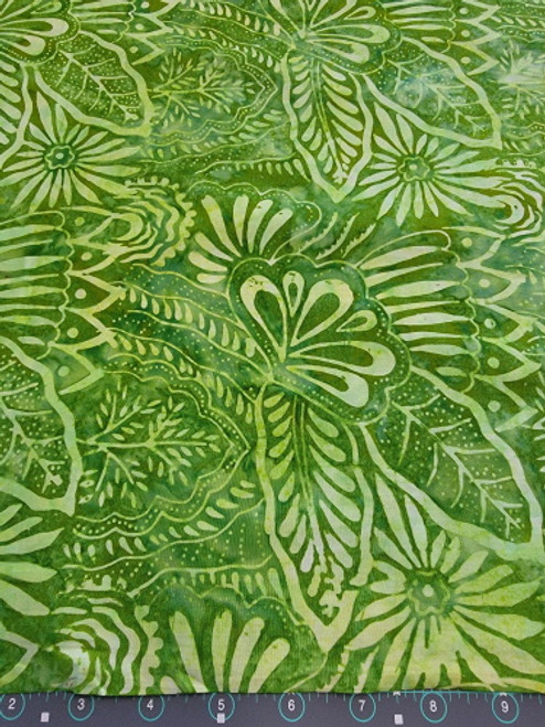 Light Green Leaves on Green Batik Fabric - CD-03738-001