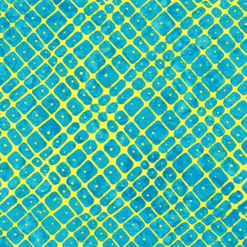 Yellow Pineapple Skin Pattern on Aqua Splash Marble Batik Fabric - 858Q-10