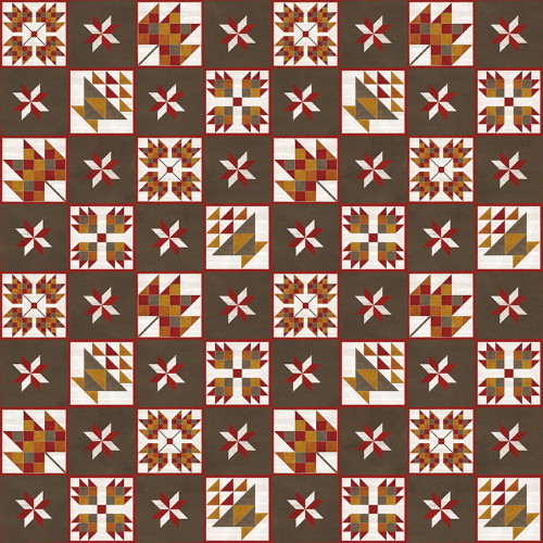 Fall Barn Quilt Blocks on Brown Fabric - CD12201 Brown