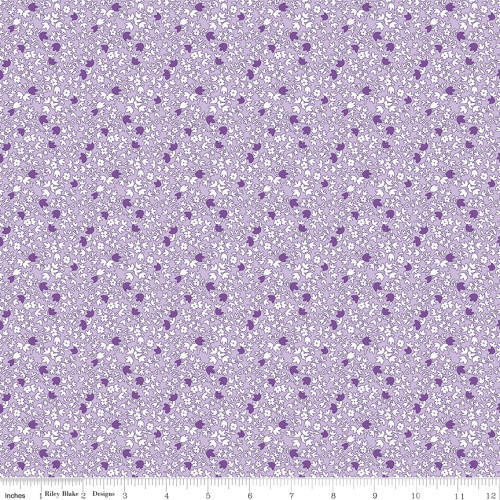 White Vines with Purple Flowers on Lilac Fabric - C12282 Lilac