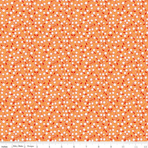 White & Dark Orange Hexies on Orange Fabric - C12288 Orange