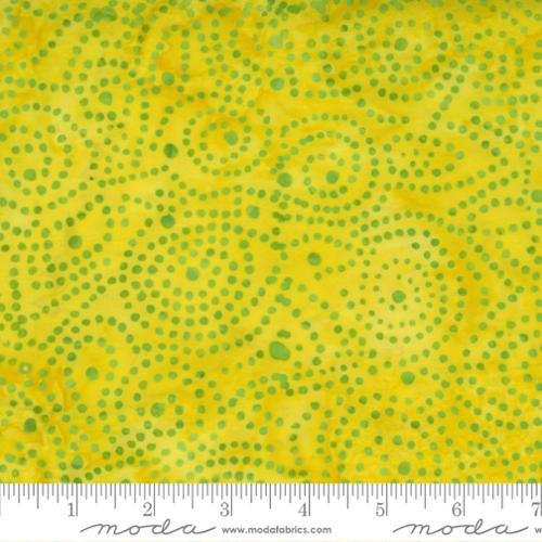 Green Dot Swirls on Sunshine Yellow Batik Fabric - 4361-39