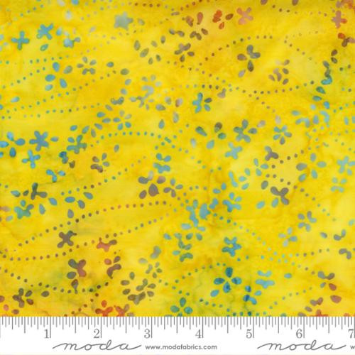Multi-Color Flowers & Swirls on Sunshine Yellow Batik Fabric - 4361-38