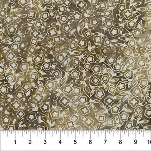 White Geo-Floral on Brown Marble 108" Wide Batik Backing - B80922-35