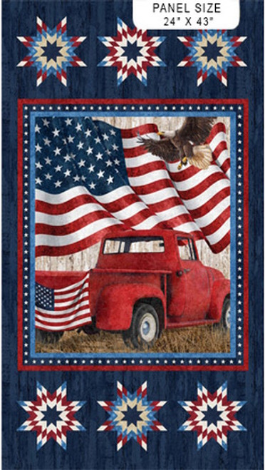 Old Red Truck with Flag and Stars Fabric Panel - Approx. 24" x 43" -  DP25335-49