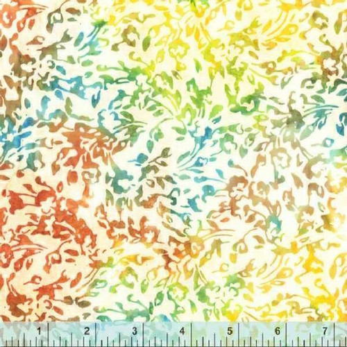 Citrus Lined Leaves on White Hand Made Batik Fabric - 2347Q-X Citrus