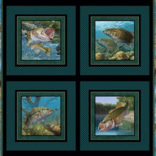 4 SCENE BASS PILLOW PANEL ON WATER BLUE