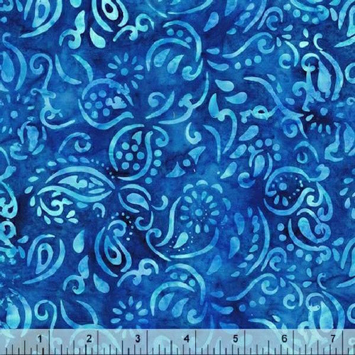 Bandana Pattern on Bluebell Blue Batik Fabric - 3285Q-X