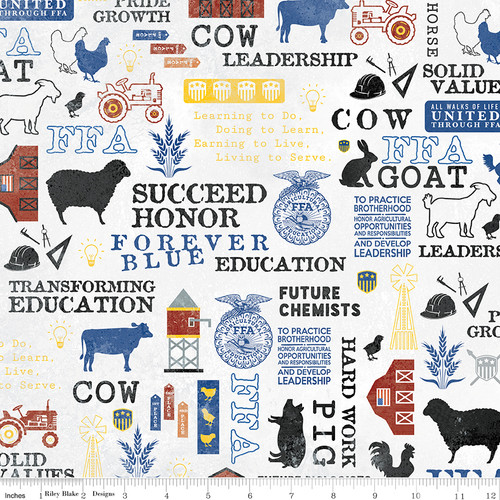 Tossed FFA Symbols and Sayings on Off White Fabric - C13950-OFFWHITE