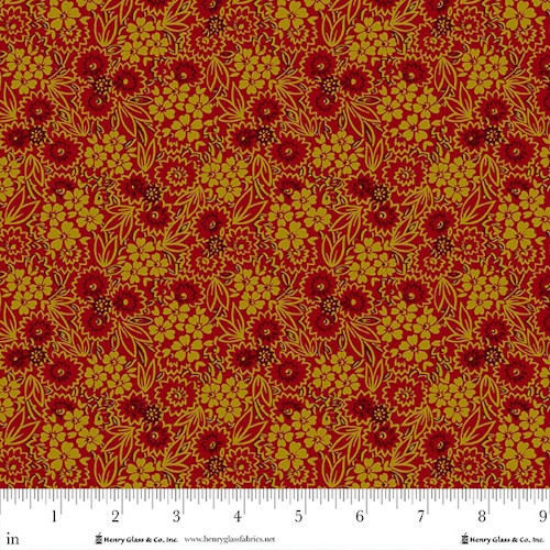 Pressed Flowers on Cranberry Fabric - 979-88 Cranberry