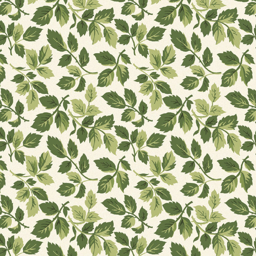 Green Leaves on Natural Fabric - MAS8605-EG