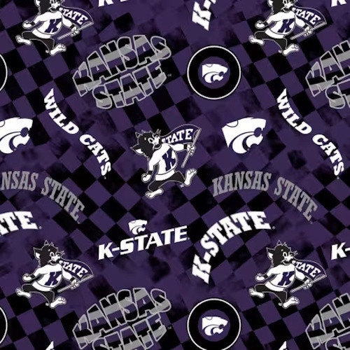 Kansas State Wildcats Allover Check with Logos Fabric - KSU-1370