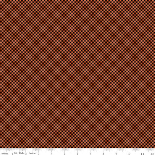 Black on Orange Gingham Fabric - C777 BlackOrange
