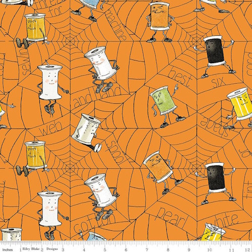 Dancing Spools and Webs on Orange Fabric - C17607 Orange