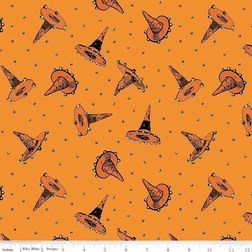 Festive Witches Hats on Orange Fabric - C17605 Orange