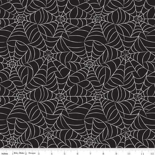 White Glow in the Dark Webs on Black Fabric - C17474 Black