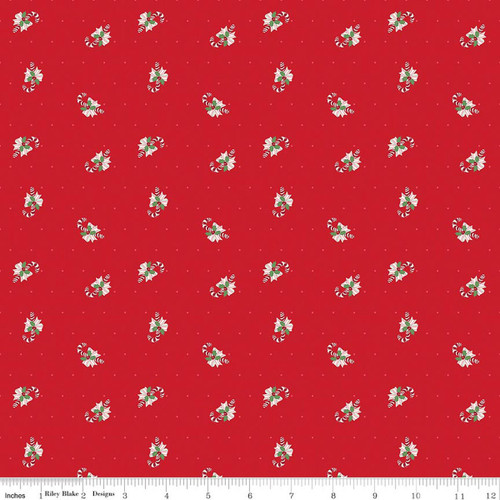 Candy Canes with Bows on Red Fabric - C17746 Red