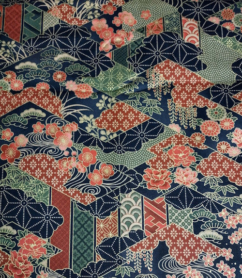 Metallic Oriental Florals on Black Fabric - 20511M-99 Black