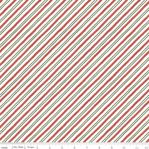 Red, White and Green Diagonal Stripes Fabric - C17465 Multi