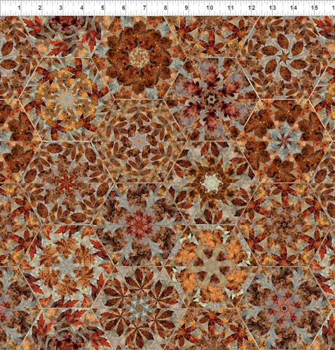 Hexagons with Multi Color Leaves Fabric - 3AE-1 - Multi