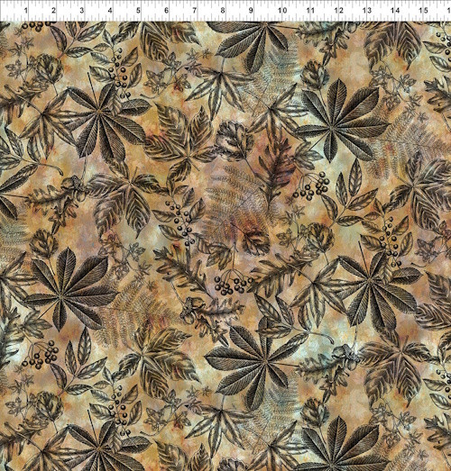 Toile Assorted Black Leaves on Multi Color Fabric - 9AE-2-Multi