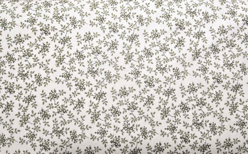 Green Sprigs, Leaves and Flowers on White Fabric - 4017EQ-60913-6