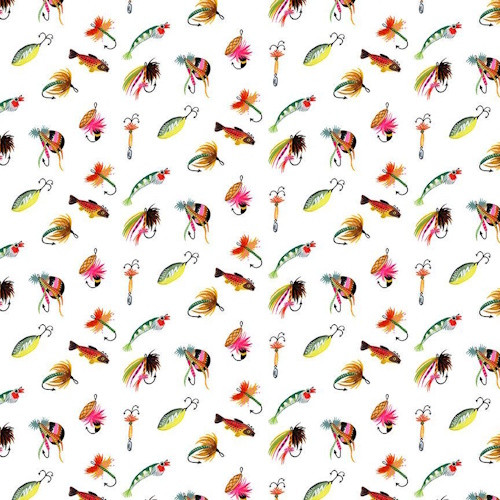 Fishing Lures on White Fabric - Stella-DBOS3658 White