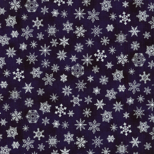 SMALL SILVER METALLIC-LOOK SNOWFLAKES ON DARK BLUE MARBLED