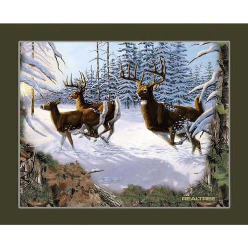 DEER RUNNING IN THE SNOW PANEL