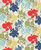 RED, OLIVE GREEN, BLUES AND TAN FLORALS ON WHITE FABRIC 