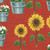 SUNFLOWERS AND TULIPS IN BUCKETS ON RED FABRIC - 50620-2