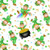 TOSSED LEPRECHAUNS WITH POTS OF GOLD/RAINBOWS ON WHITE FABRIC - 9365-16
