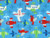 COLORFUL AIRPLANE SILOHUETTES ON BLUE FABRIC - BD-49223-A01