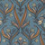 Brown & Blue Flowers and Birds on Azure Blue Fabric - 14141-17
