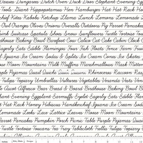 BLACK CURSIVE PENMANSHIP WORDS ON OFF WHITE FABRIC - C10185 Off White ...