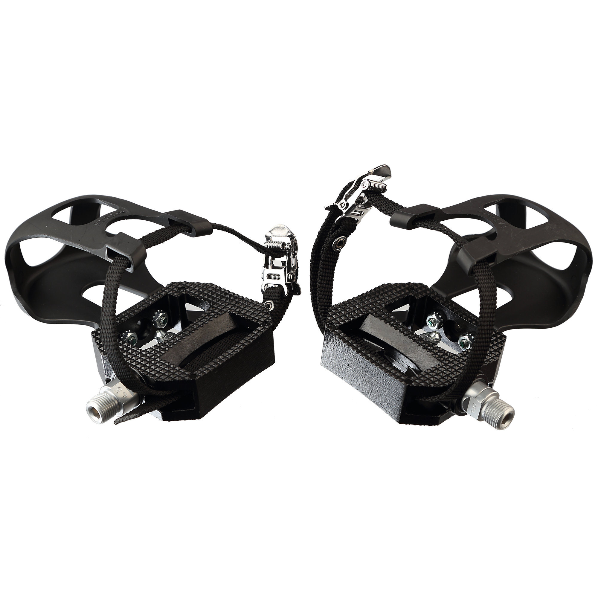 Bike Pedals, Pair, Deluxe Fixed SPD with Toe Cage, 9/16", Threaded